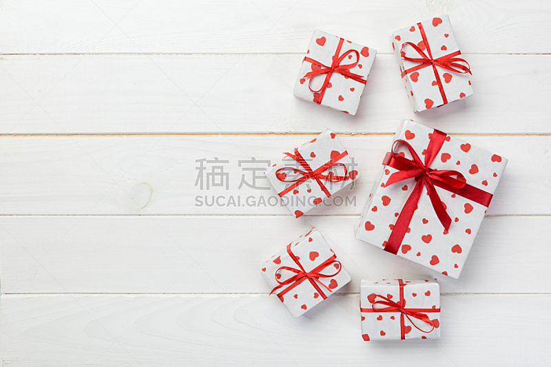 盒子,节日,木制,礼物,情人节,纸,白色,红色,包装纸,桌子