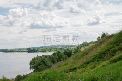 河流,水,天空,公园,水平画幅,山,夏天,户外,草,俄罗斯