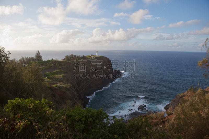 几劳亚活火山,灯塔楼,白昼,宽的,悬崖,水平画幅,无人,太平洋岛屿,黄昏,考艾岛