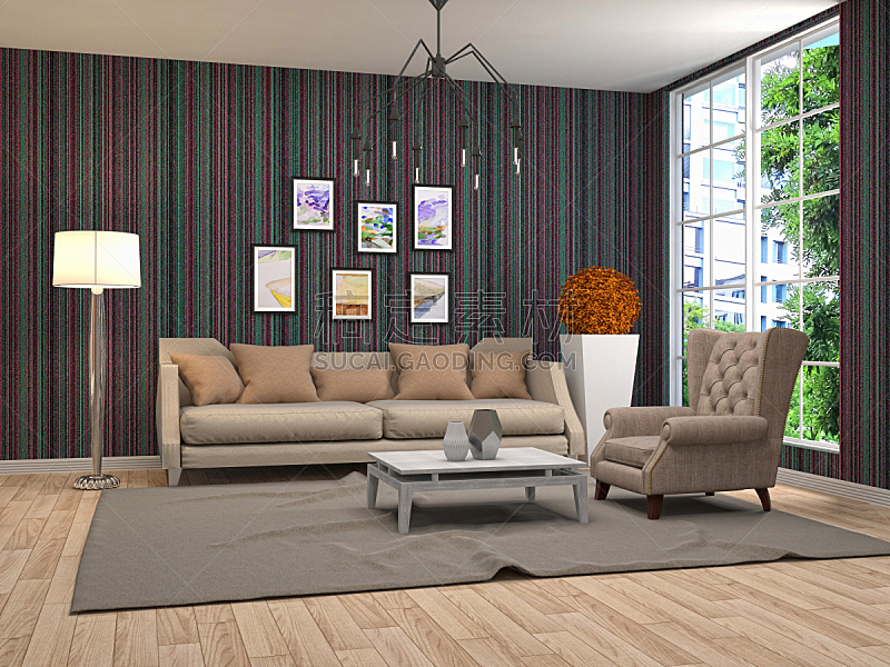 起居室,室内,三维图形,绘画插图,空的,扶手椅,舒服,灰色,沙发,现代