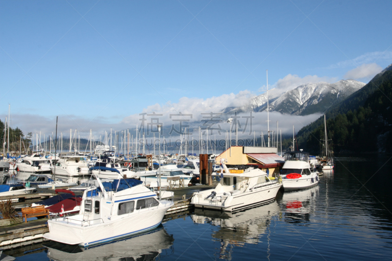 游艇码头,新西兰南岛,水,休闲活动,水平画幅,雪,无人,户外,冬天,山