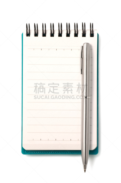 笔记本,水笔,留言板,垂直画幅,留白,成一排,银色,无人,白色背景,背景分离
