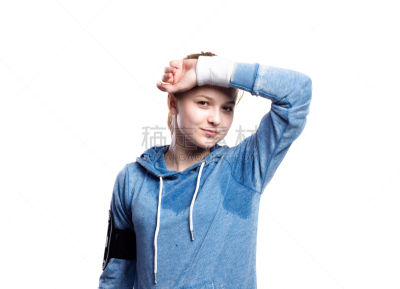 长袖衫,蓝色,影棚拍摄,少女,分离着色,青少年,长发,想法,头发,青年人