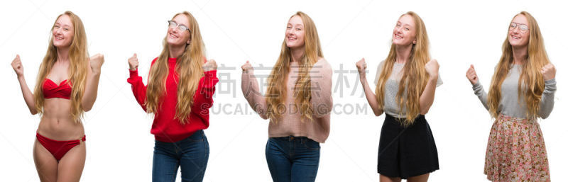 女孩,白色,青年人,做手势,欣喜若狂,大喊,微笑,刺激,庆祝
