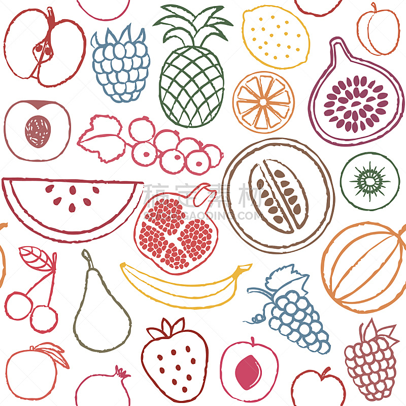 水果,背景,四方连续纹样,动物手,三个物体,式样,梨,樱桃,无人,西瓜