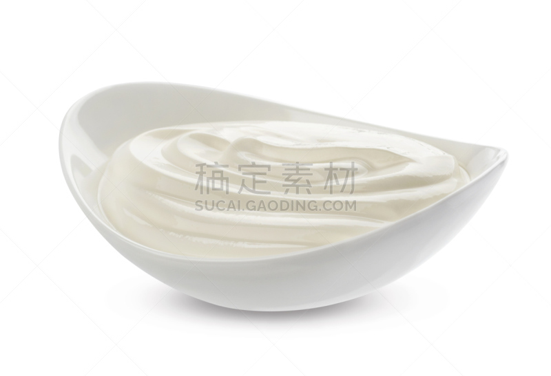 白色背景,酸奶油,分离着色,留白,希腊食物,奶制品,酱油壶,水平画幅,奶泡,茶碟