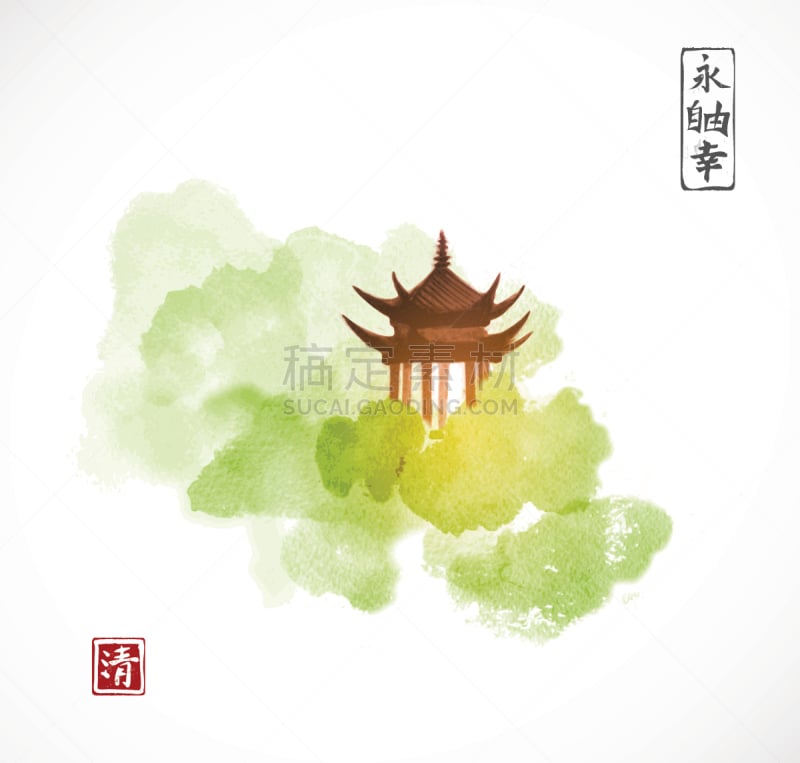 水墨画,地狱,白色背景,欧元符号,传统,幸福到极点,围棋,绿色,自由,树