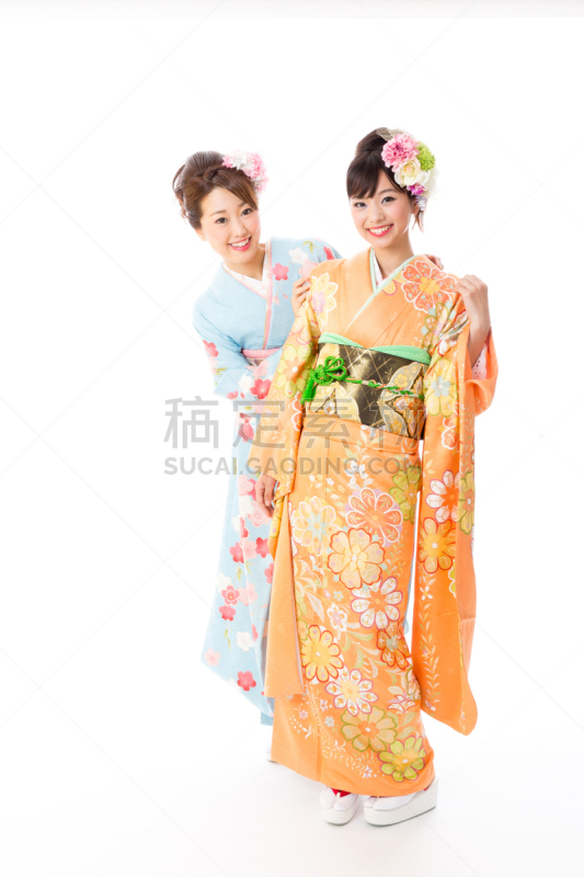 长袖和服,美女,白色背景,衣服,分离着色,女人,和服腰带,和服,垂直画幅,注视镜头