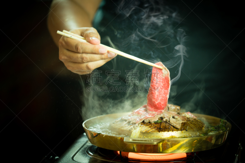 朝鲜半岛,日本,烤肉架,高雅,烧肉,烧烤猪肉,水平画幅,韩国食物,膳食,锅