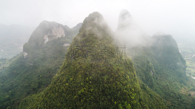 山,云景,航拍视角,阳朔县,桂林山水,兴平,桂林,喀斯特,天空,卷起