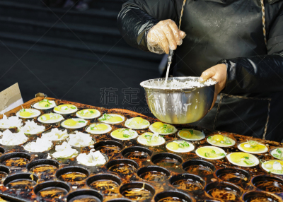首尔,开着的,食品,人,街市,明洞,街头食品,货亭,商人,遮住脸