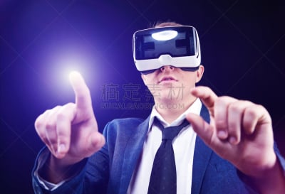 眼镜,网络空间,增强现实,免提装置,蓝牙,未来,新的,男商人,齿轮,现代