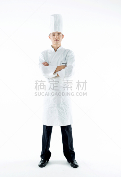 青年人,全身像,厨师帽,垂直画幅,正面视角,留白,注视镜头,美人,制服,干净