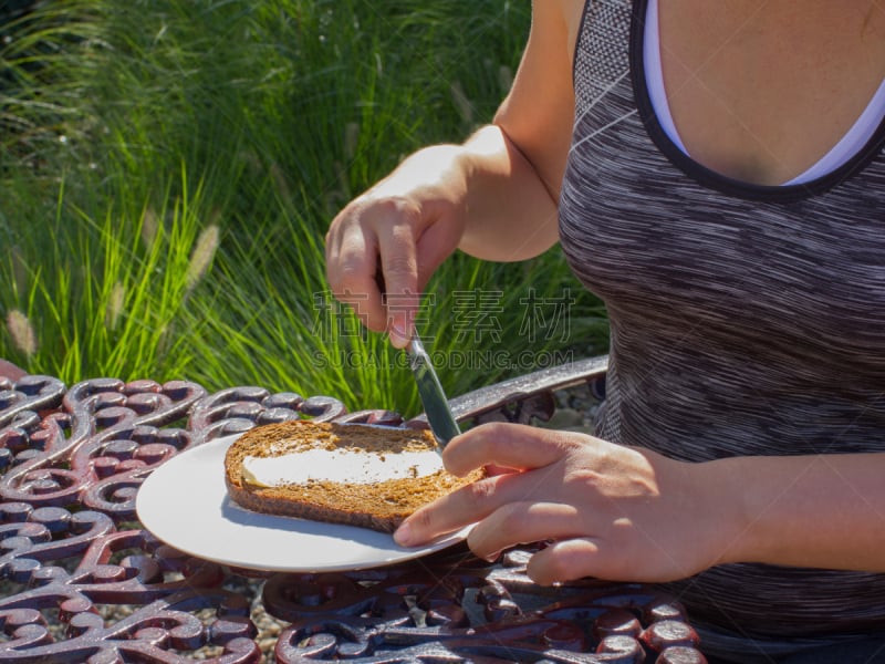 Fragment photo woman with sandwich