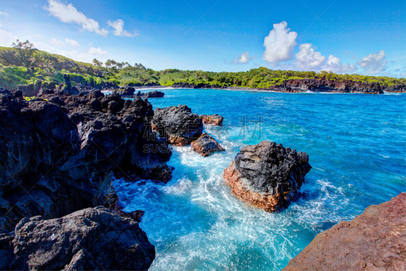 海滩,毛伊岛,哈纳,火山岩,路,黑色,水平画幅,沙子,旅行者,户外