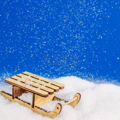贺卡,雪,新年前夕,雪橇,雪花,在下面,蓝色背景,概念,留白