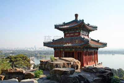 建筑外部,远古的,天空,绘画作品,瓦,松树,艺术,水平画幅,岩石,无人