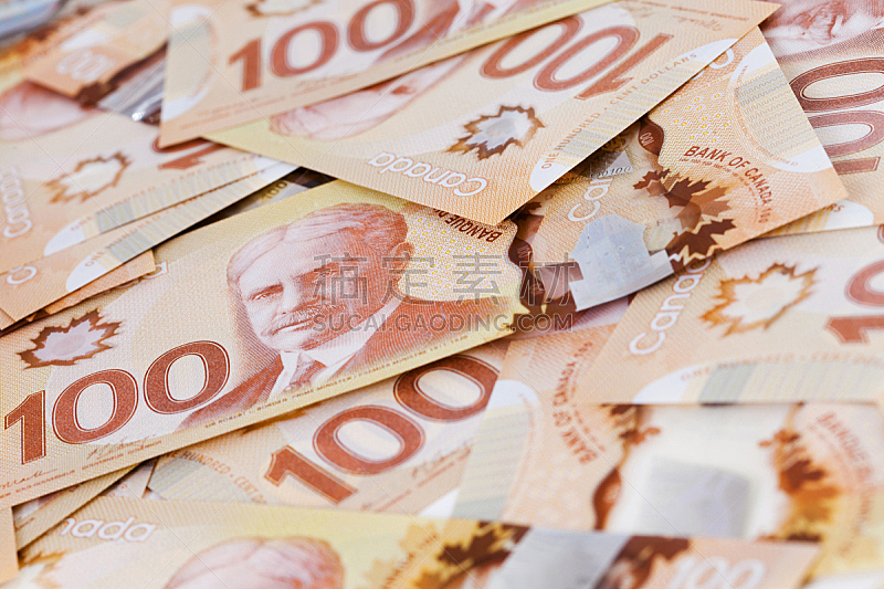 加拿大一百美元钞票,新的,水平画幅,100号,无人,美元符号,金融,白色背景,金融和经济,背景分离