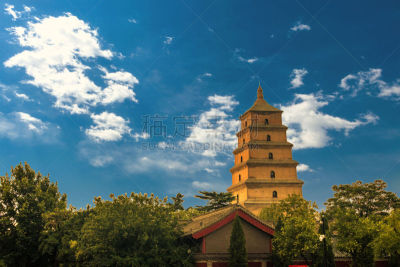 大雁塔,西安,中国,陕西省,古代文明,天空,水平画幅,绿色,地形,无人