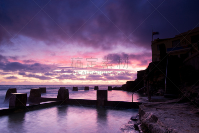 海滩,黎明,coogee,悉尼,天空,水平画幅,无人,夏天,海岸地形,户外