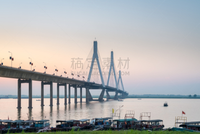 黄昏,桥,洞庭湖,岳阳,斜拉桥,湖南省,电缆,水,天空,水平画幅