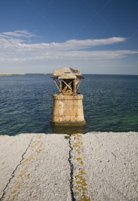 坏掉的,桥,bahia honda key,基韦斯特,铁路桥,佛罗里达群岛,飓风,垂直画幅,水,天空