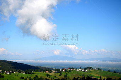 风景,地形,天空,水平画幅,云,山,无人,夏天,户外,草