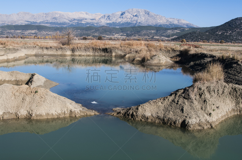 泥土,池塘,考古学,损失,水,水平画幅,山,沙子,雪,岩层