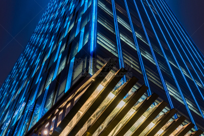 大特写,消失点,玻璃,天空,未来,新的,夜晚,明亮,都市风景,现代