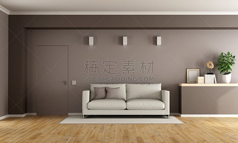 褐色,起居室,极简构图,水平画幅,墙,无人,硬木地板,家具,现代,沙发