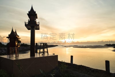 精灵宫,海洋,泰国,方向,落日海滩,水平画幅,沙子,熏香,早晨,夏天