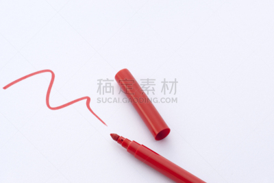 红色,水笔,水平画幅,静物,白色背景,画画,摄影