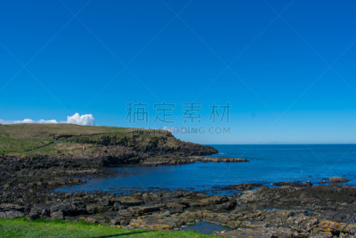 波特拉什,北爱尔兰,海洋,海岸线,特写,岩层,水,天空,美,留白