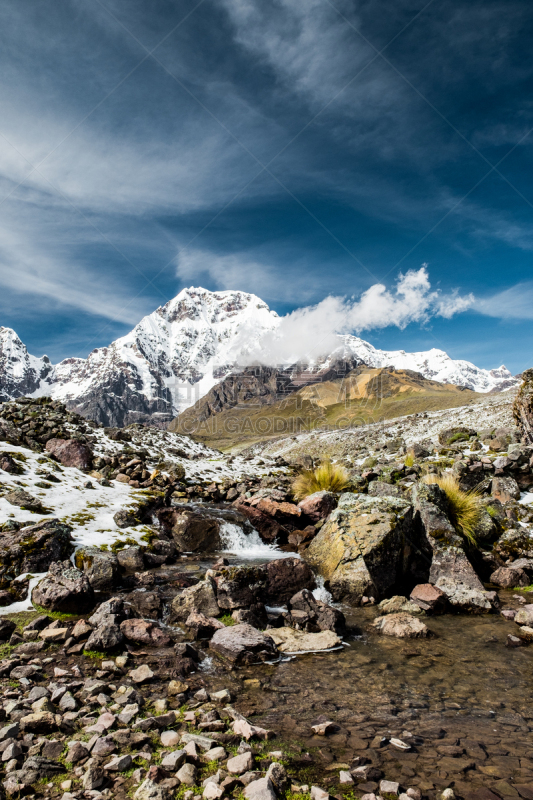 雪山,河流,地形,安地斯山脉,环境,云,雪,草,自然美,湖