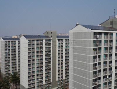 太阳能电池板,韩国,公寓,淸州市,天空,城镇景观,水平画幅,能源,户外,光