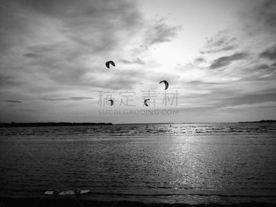 张伯伦湖,冲浪风筝,风筝滑水板,水,天空,湖岸,水平画幅,沙子,秋天,无人