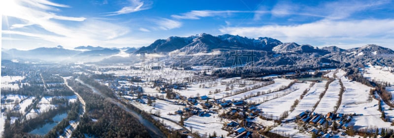 风景,冬天,全景,巴伐利亚,布劳内克,山,慕尼黑,滑雪场,航拍视角,挨着