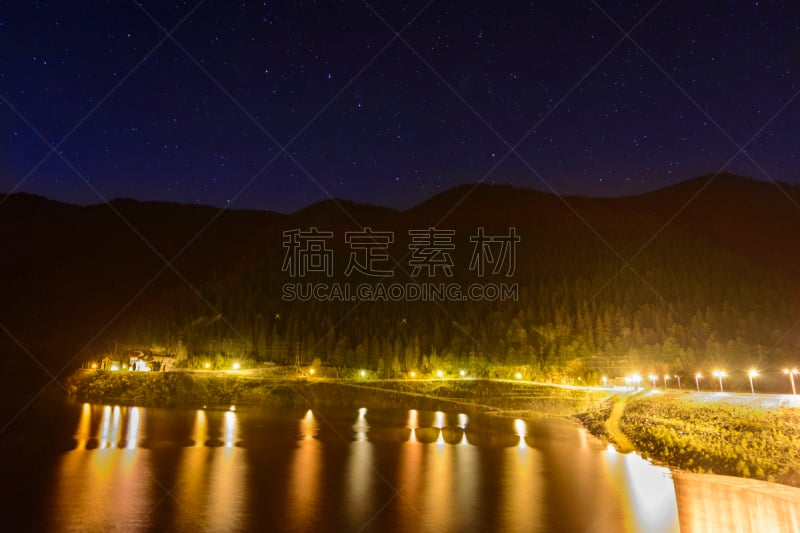 夜晚,大熊座,水平画幅,无人,湖,照亮,摄影