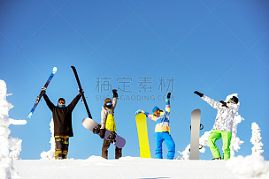 概念,人群,雪板,友谊,幸福,滑雪雪橇,天空,留白,休闲活动,雪