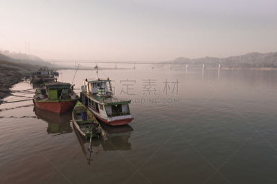伊洛瓦底江,黎明,卑缪,缅甸,水平画幅,无人,早晨,户外,船,摄影