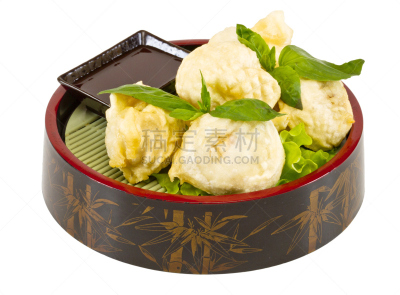 天麸罗,日本食品,食用菌,餐具,水平画幅,无人,书上,白色背景,姬菇,炸制食物