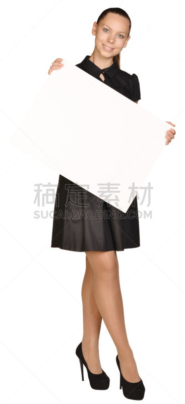 女商人,空白的,拿着,白板,垂直画幅,美,留白,四肢,美人,白人