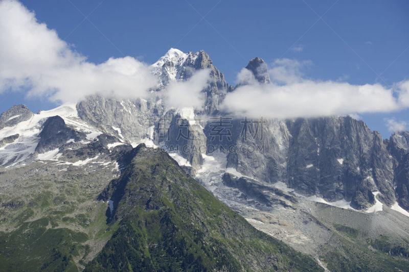 阿尔卑斯山脉,米迪德鲁峰,霞慕尼峰,萨瓦,霞慕尼,勃朗丛山,天空,水平画幅,雪,无人