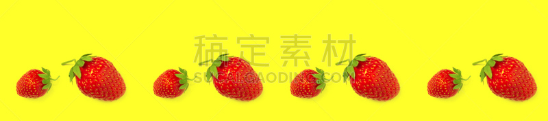 草莓,清新,色彩鲜艳,全景,红色,多汁的,黄色背景,水平画幅,素食,无人