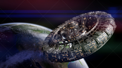 未来,轨道运行,空间站,地球,天空,人造的,车轮,水平画幅,星星,宇航员