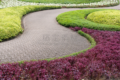 小路,砖,园林,公园,水平画幅,银色,夏天,户外,石材,草