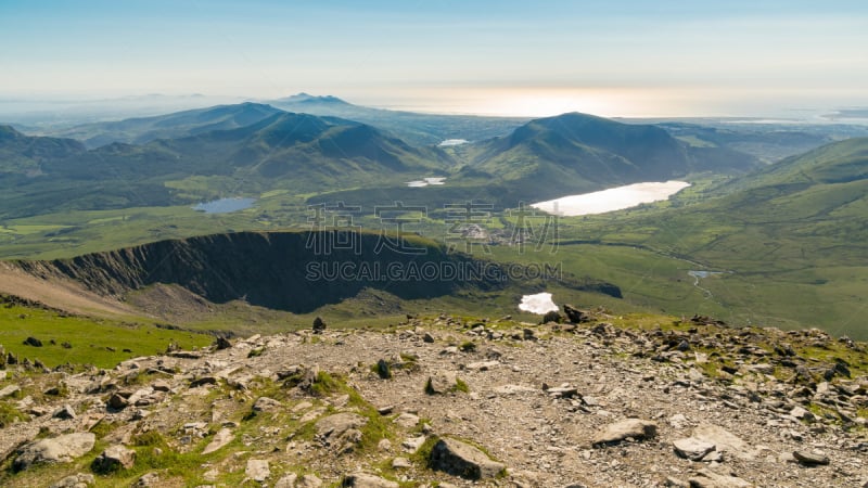 英国,威尔士,史诺顿山,格温内思郡,看风景,云景,草,湖,小路,岩石