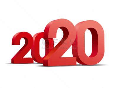 2020-2029年,红色,新年前夕,2020,三维图形,白色背景,概念,传统,庆祝,渴望