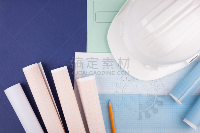 方格纸,铅笔,头盔,新的,纹理效果,文档,安全帽,建筑业,工业,白色