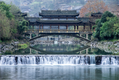 风,雨,乡村,苗族,桥,水平画幅,无人,古老的,走廊,户外